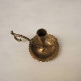 Antique Gilded Brass Candlestick with Handle