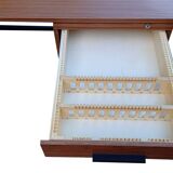 Modernist desk with double drawers in formica and metal, 1960.