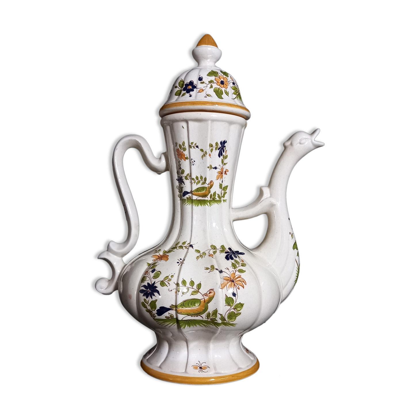 Faience ewer with dragon's head spout - decor 'vieux moustier'