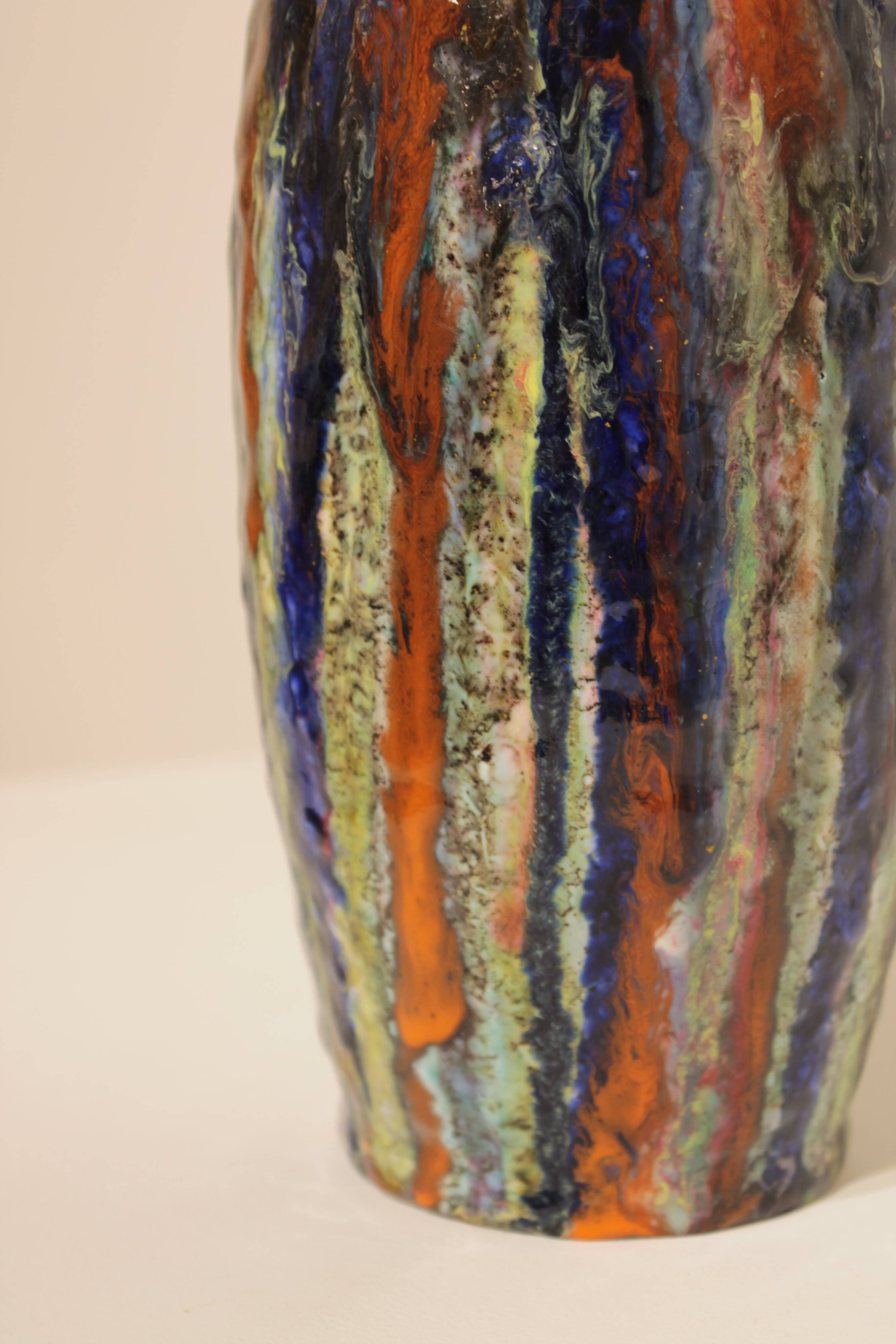 Multicolor glazed ceramic vase signed