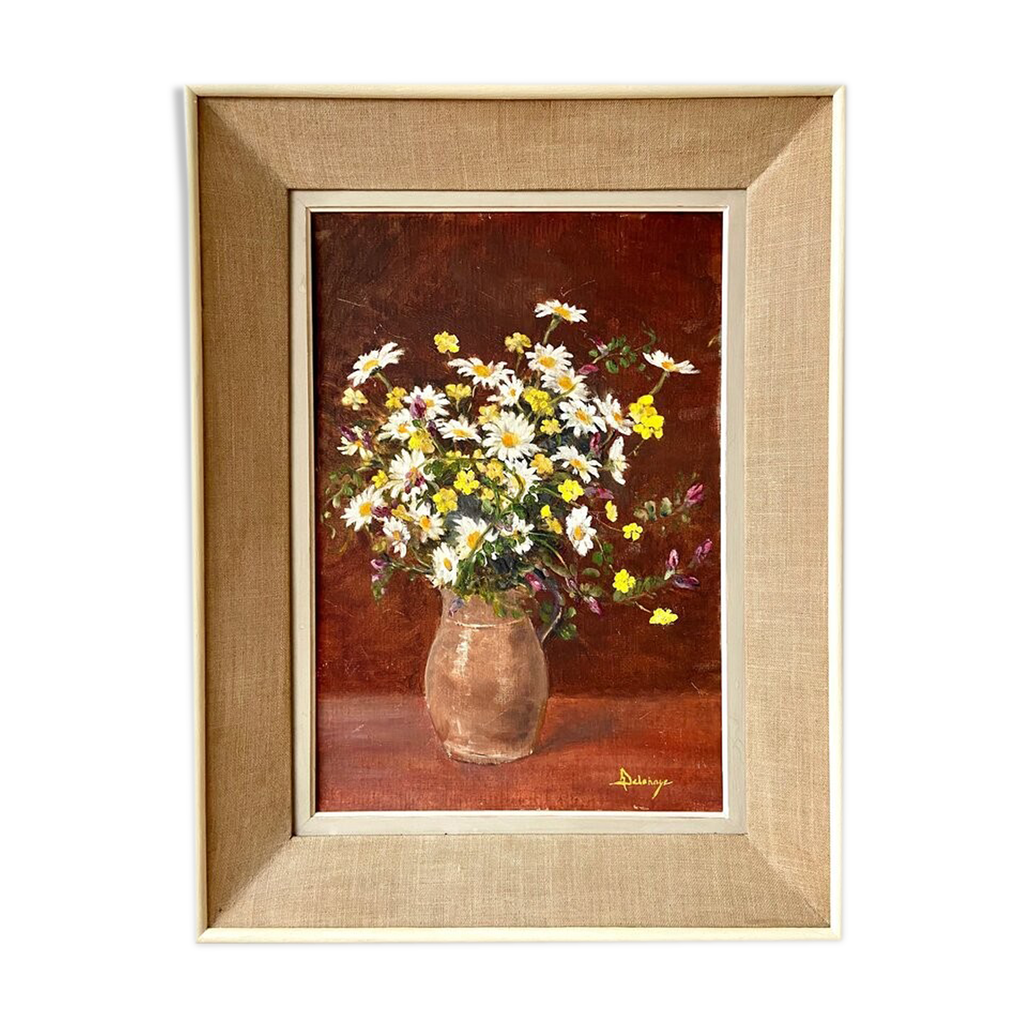 Framed floral oil painting