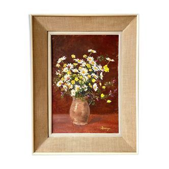 Framed floral oil painting