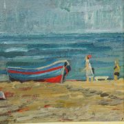 Swimming school by the sea, 1974 – oil painting by Alexander Michael