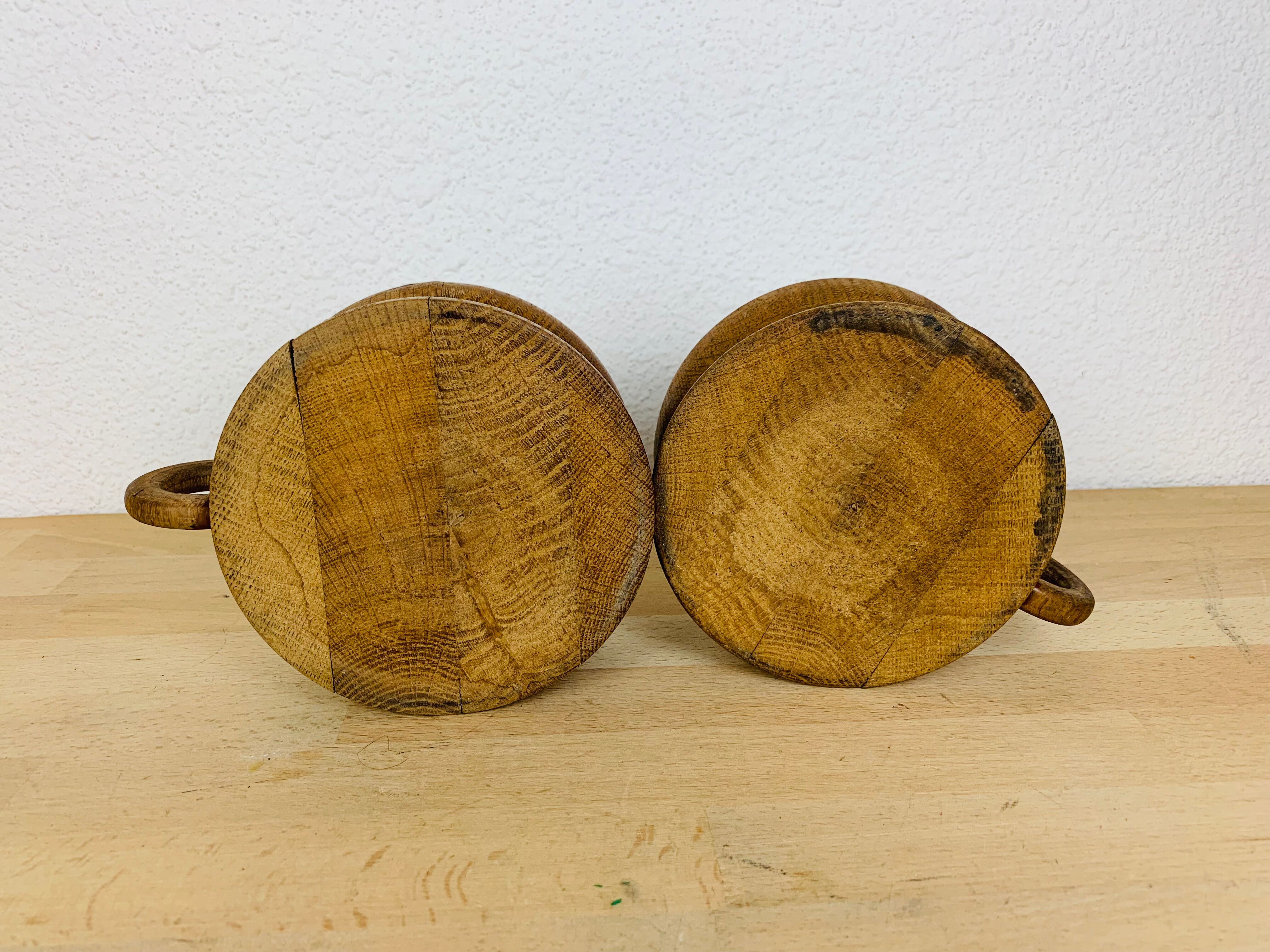 Pair of candle holders brutalist solid wood