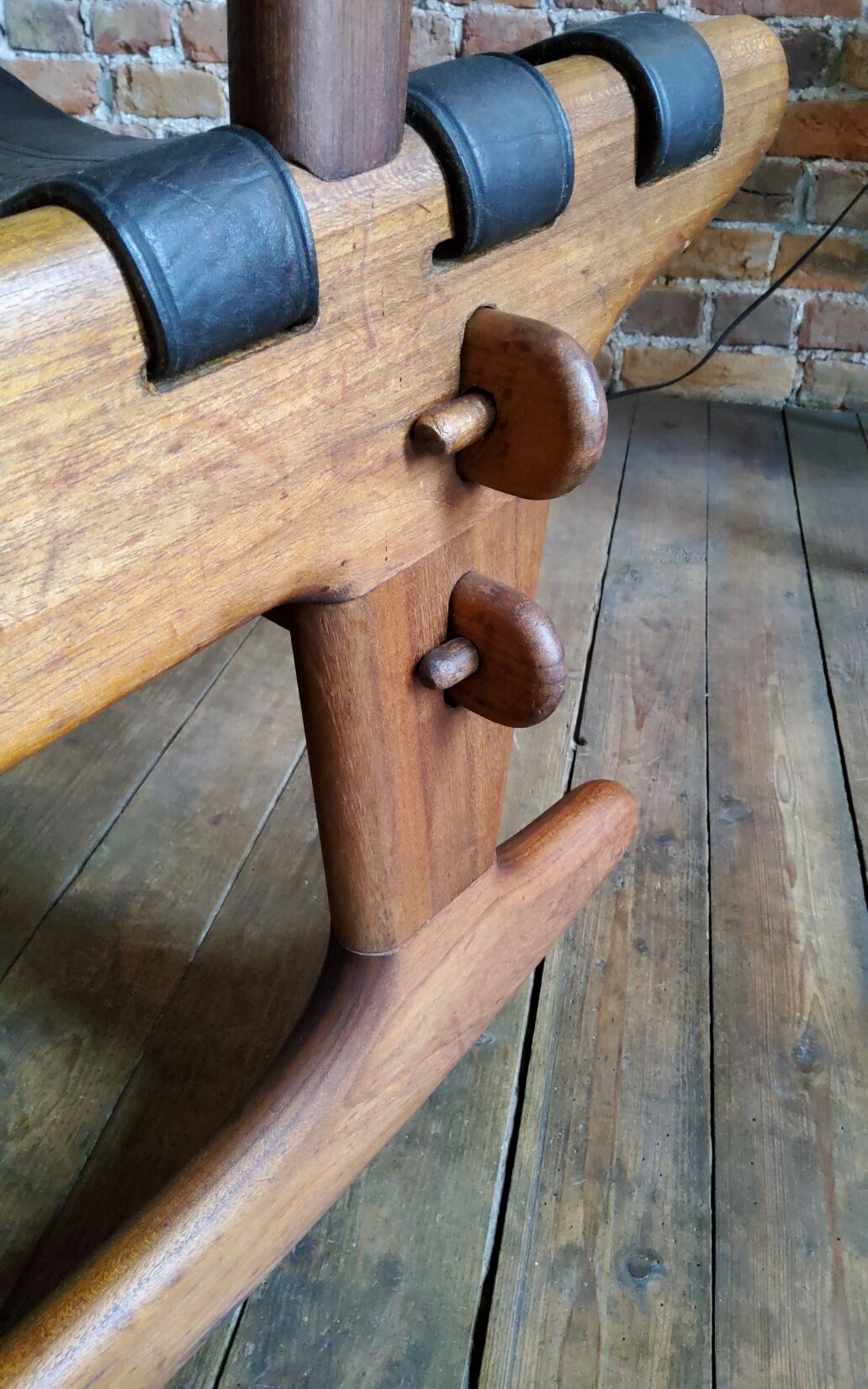 Vintage leather rocking chair by Angel Pazmino 1960