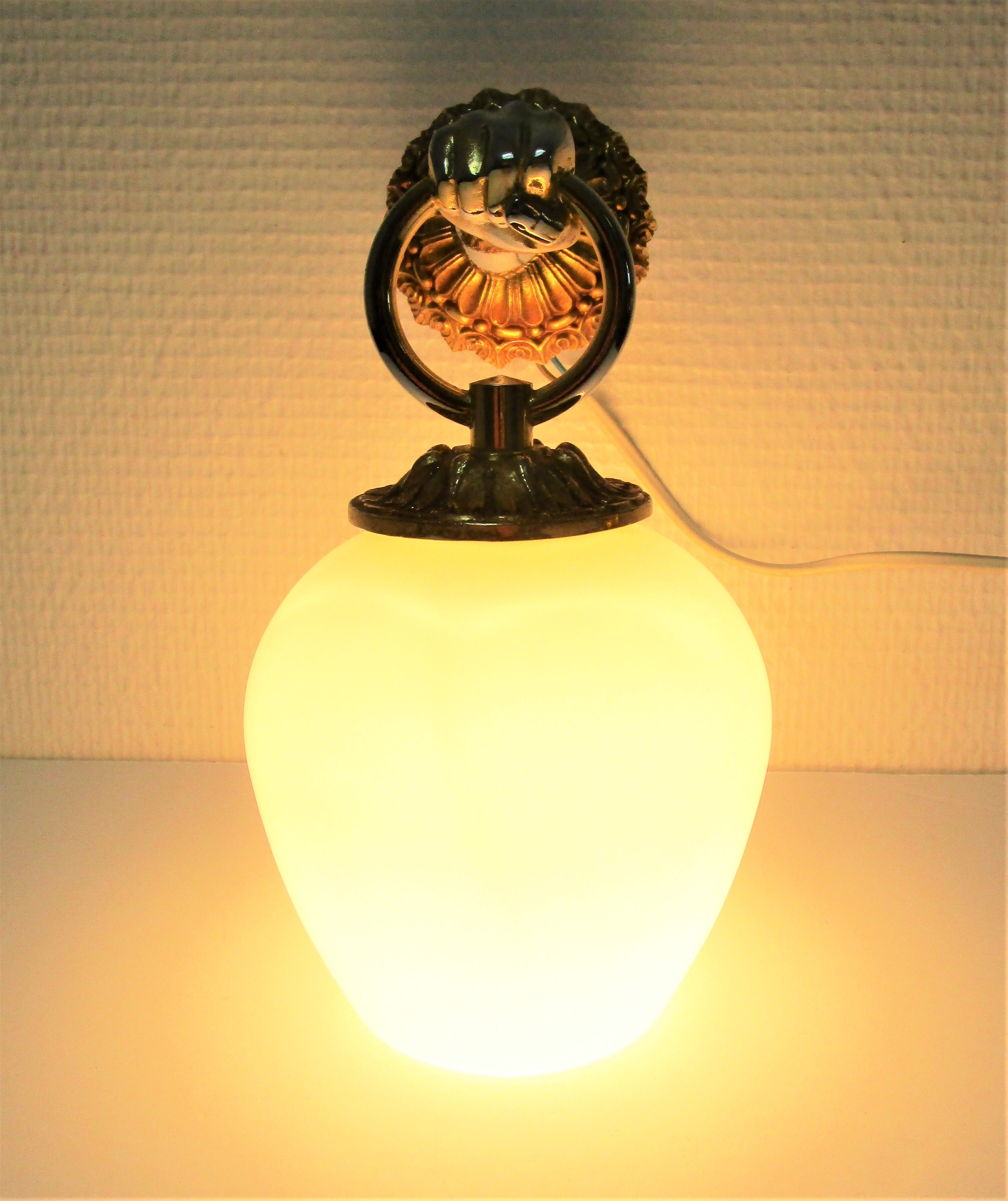 Hand sconce golden metal patinated opaline vintage