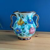 Handled vase with multicolored floral decoration, Cerart Monaco, numbered 12.5cm