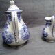 Pouring coffee maker and its milk pot in Luneville earthenware setting Excelsior - TB state - Vintage
