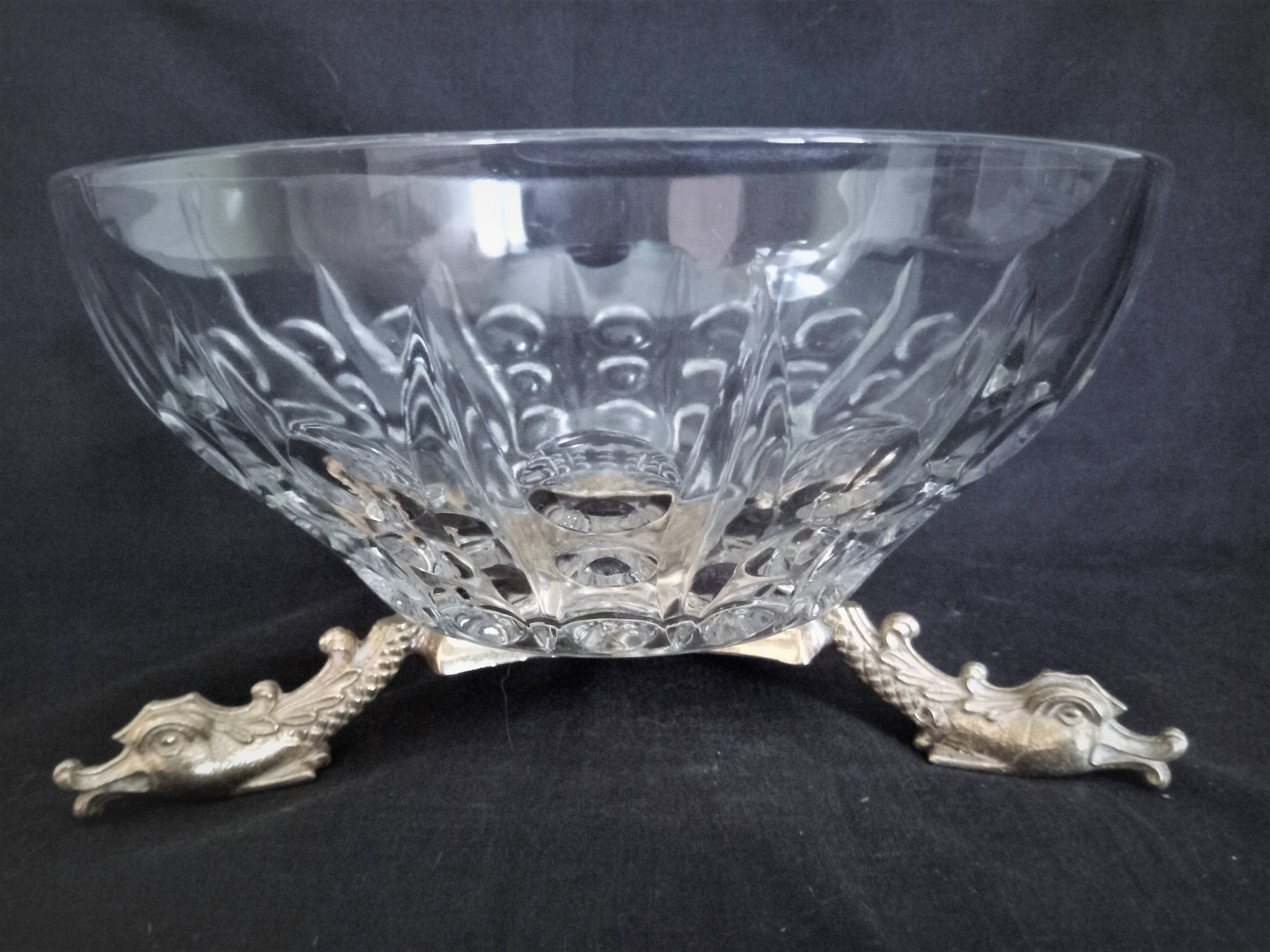 Glass centerpiece, bronze base in the shape of fish