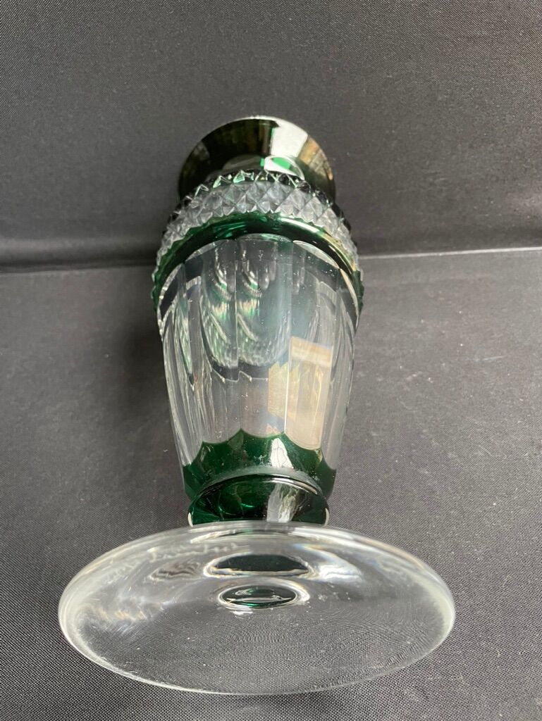 Overlay cut crystal vase signed Val Saint Lambert 1970s