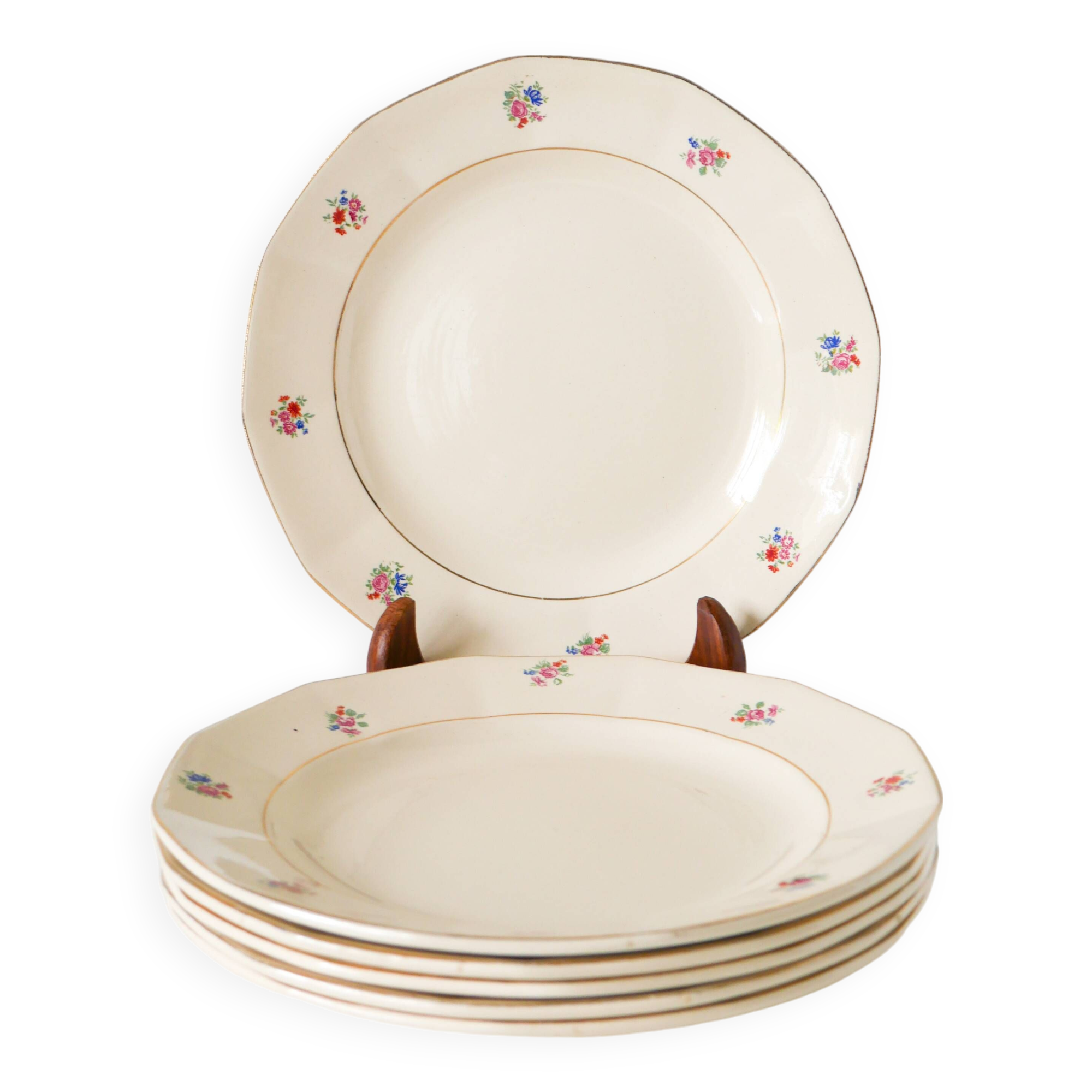 Set of 5 Digoin Sarreguemines dessert plates, small flowers model, 1960