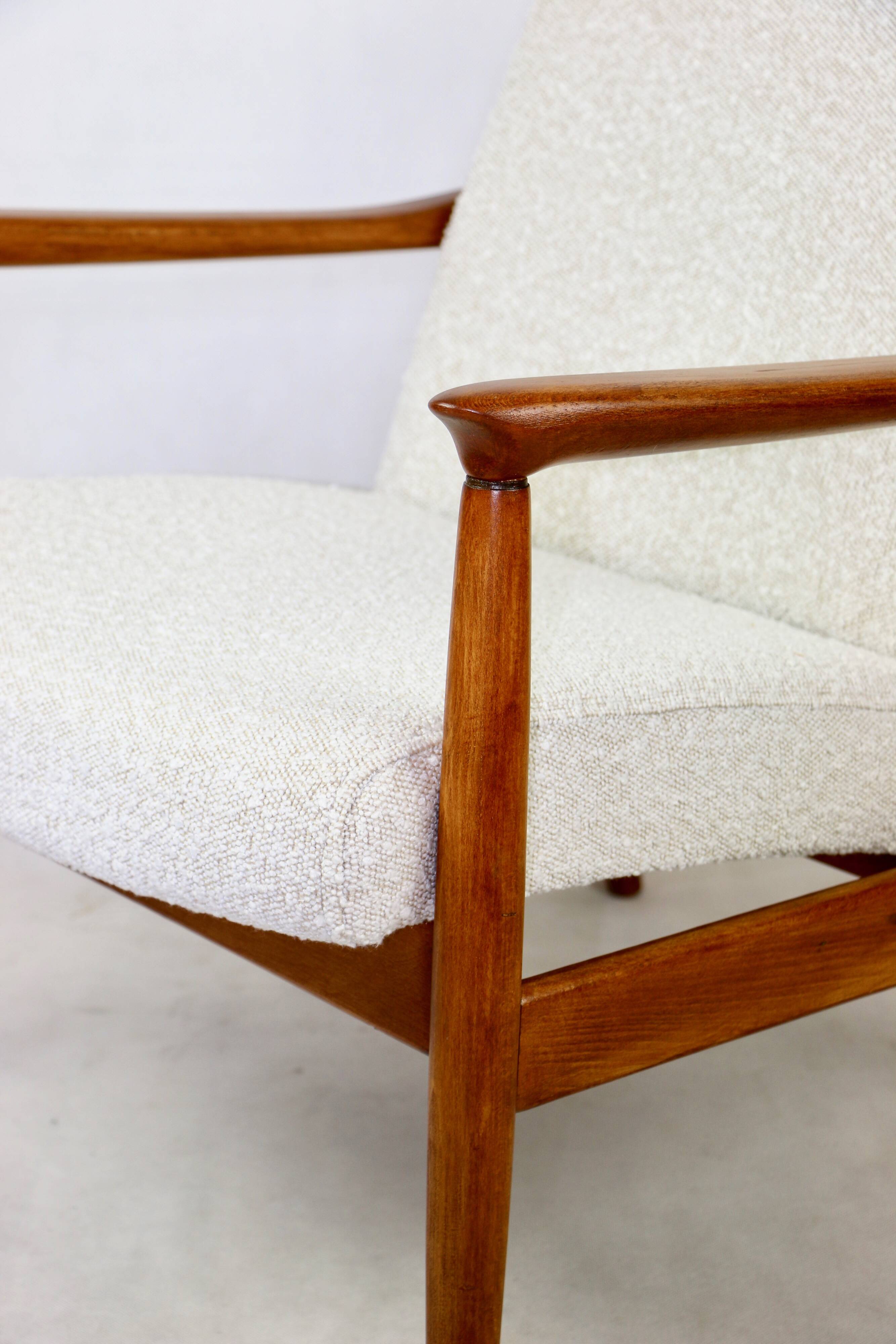 GFM-64 Brown Armchair in White Ivory Bouclé attributed to Edmund Homa, 1970s