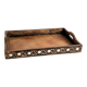 Vintage handcrafted service platter in carved and inlaid wood, India.