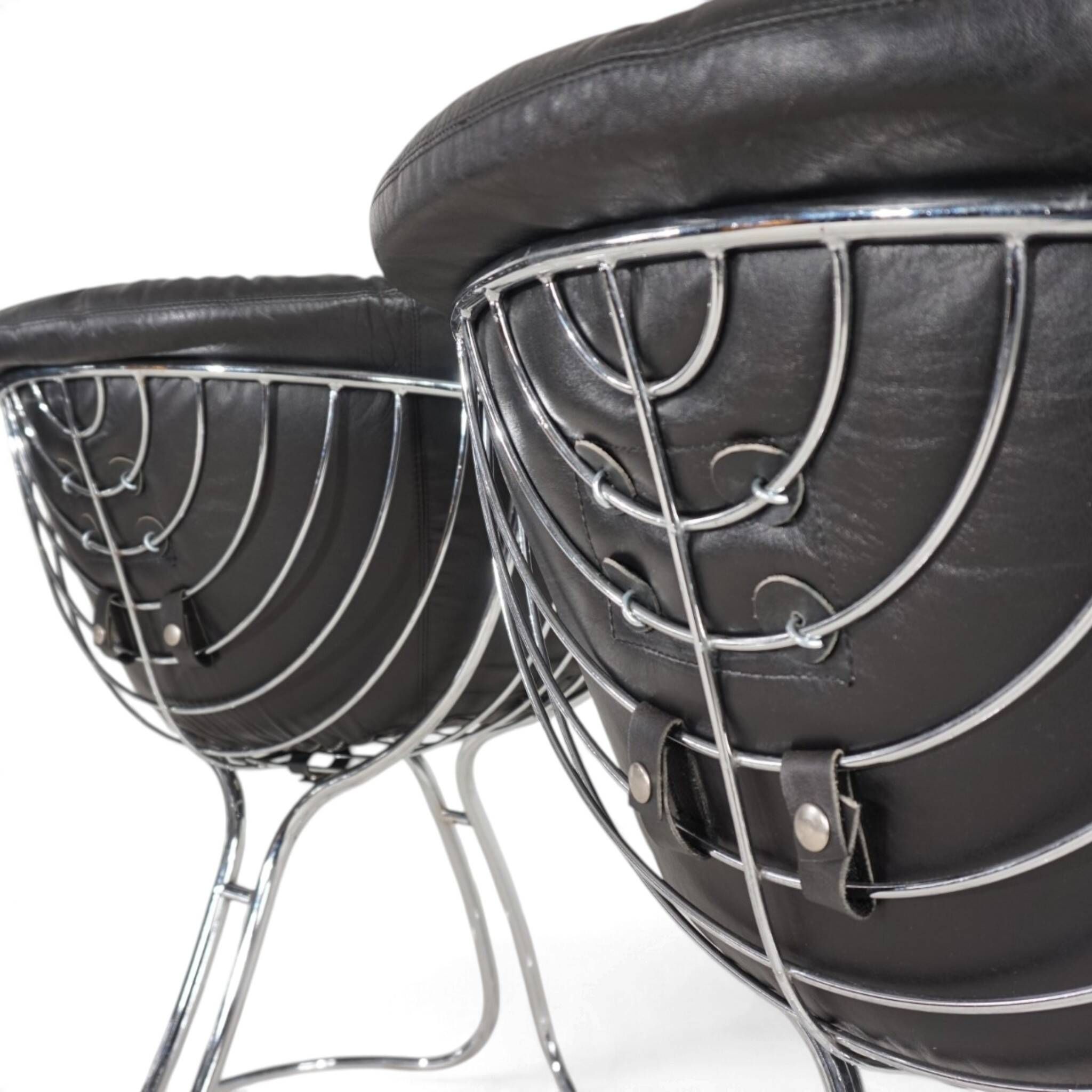 Set of 4 Pan Am dining chairs, chrome, leather by Gastone Rinaldi for RIMA,