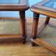 Pair of wooden and cane sofa ends