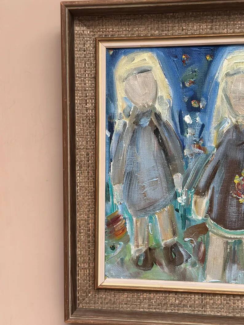 Original Swedish Oil on Canvas – “Friends” by A. Wickgren – Vintage & Framed