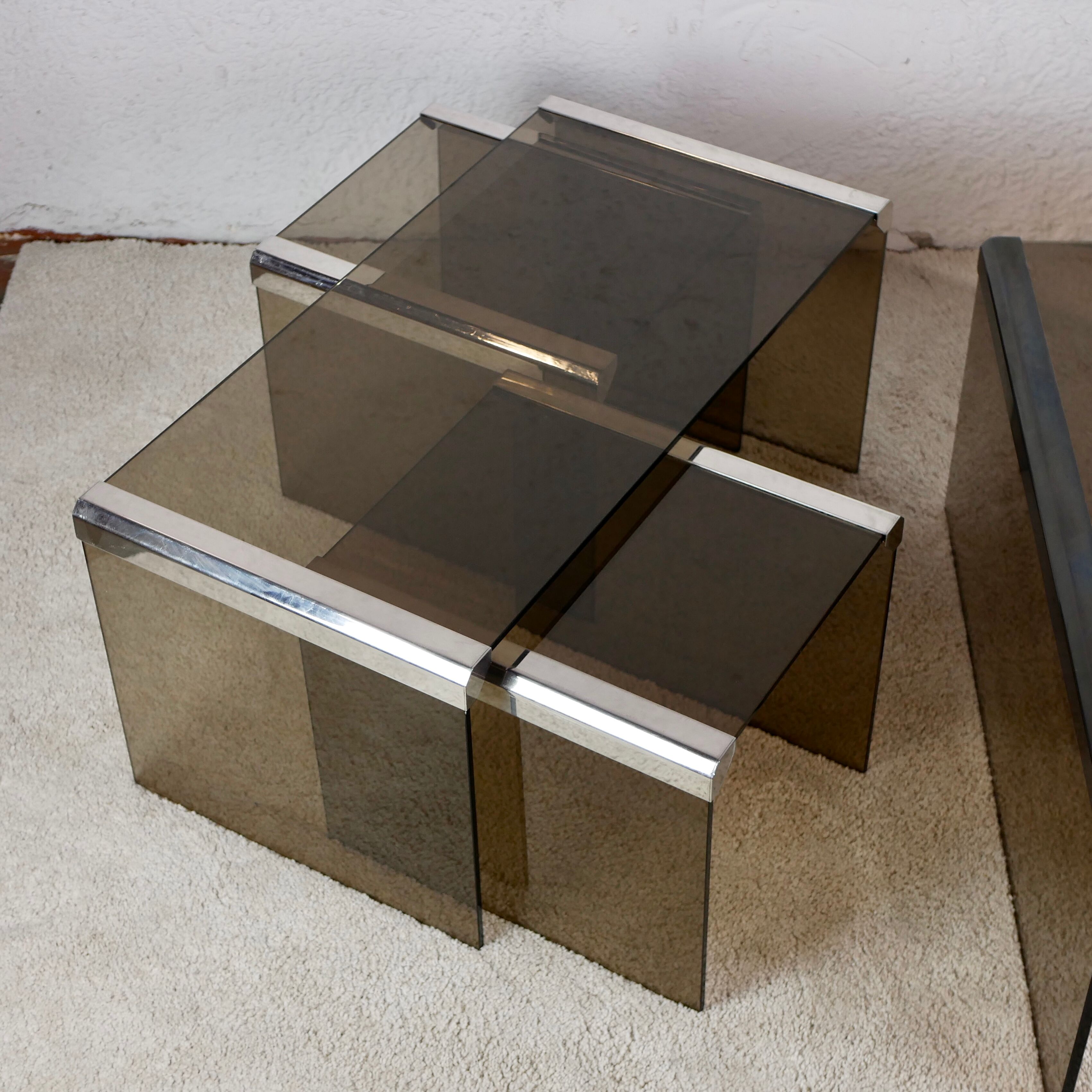 Nesting tables smoked glass by Gallotti & Radice