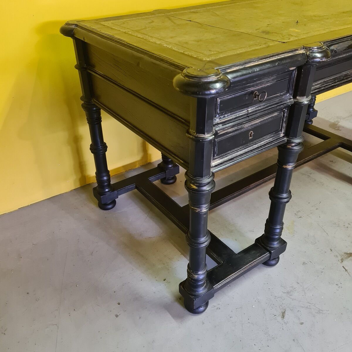 Antique French Ebonized Walnut Desk, from the 1800s.
