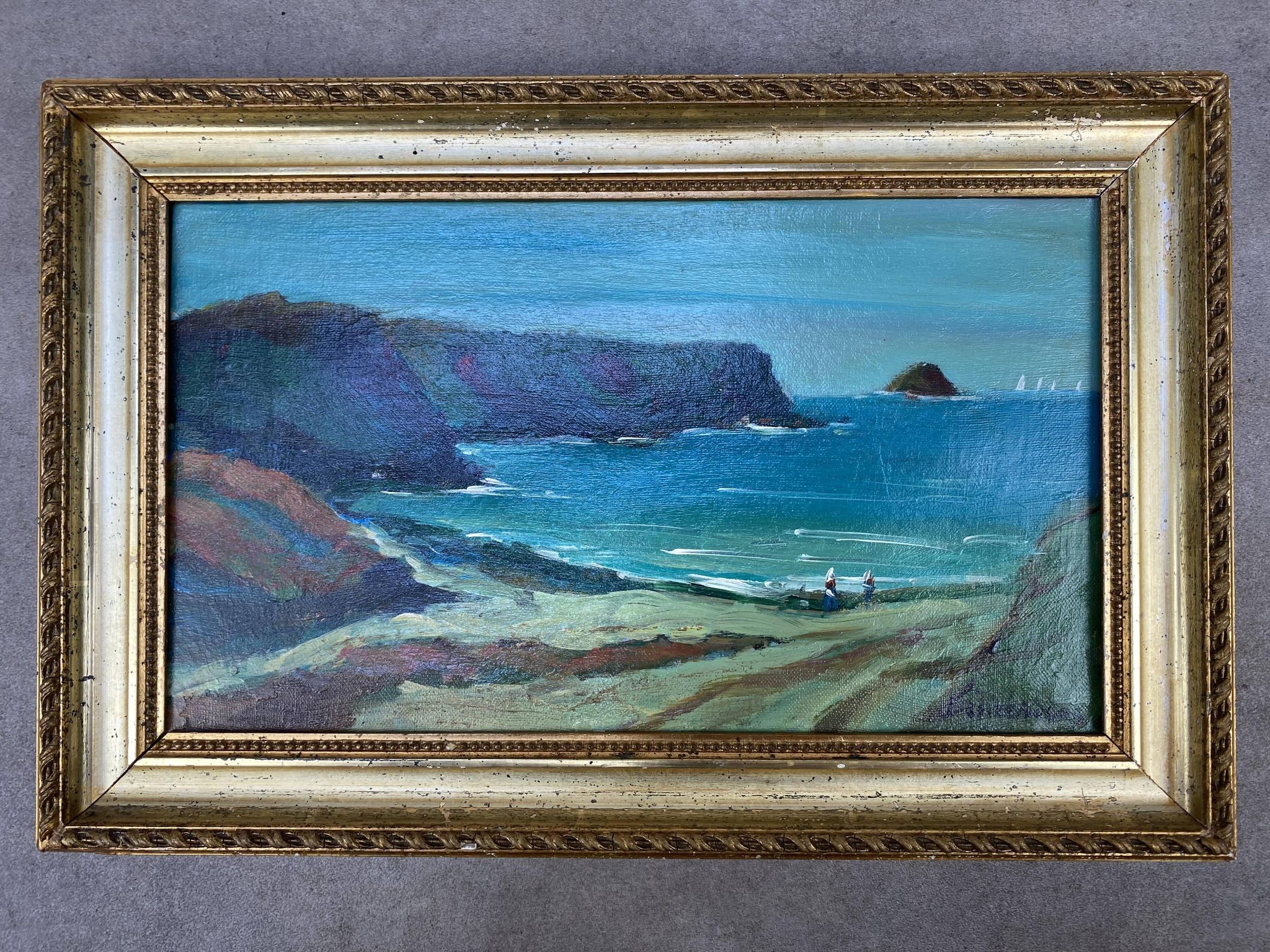 Marine painting by Désiré-Lucas, early 20th century, oil on canvas.