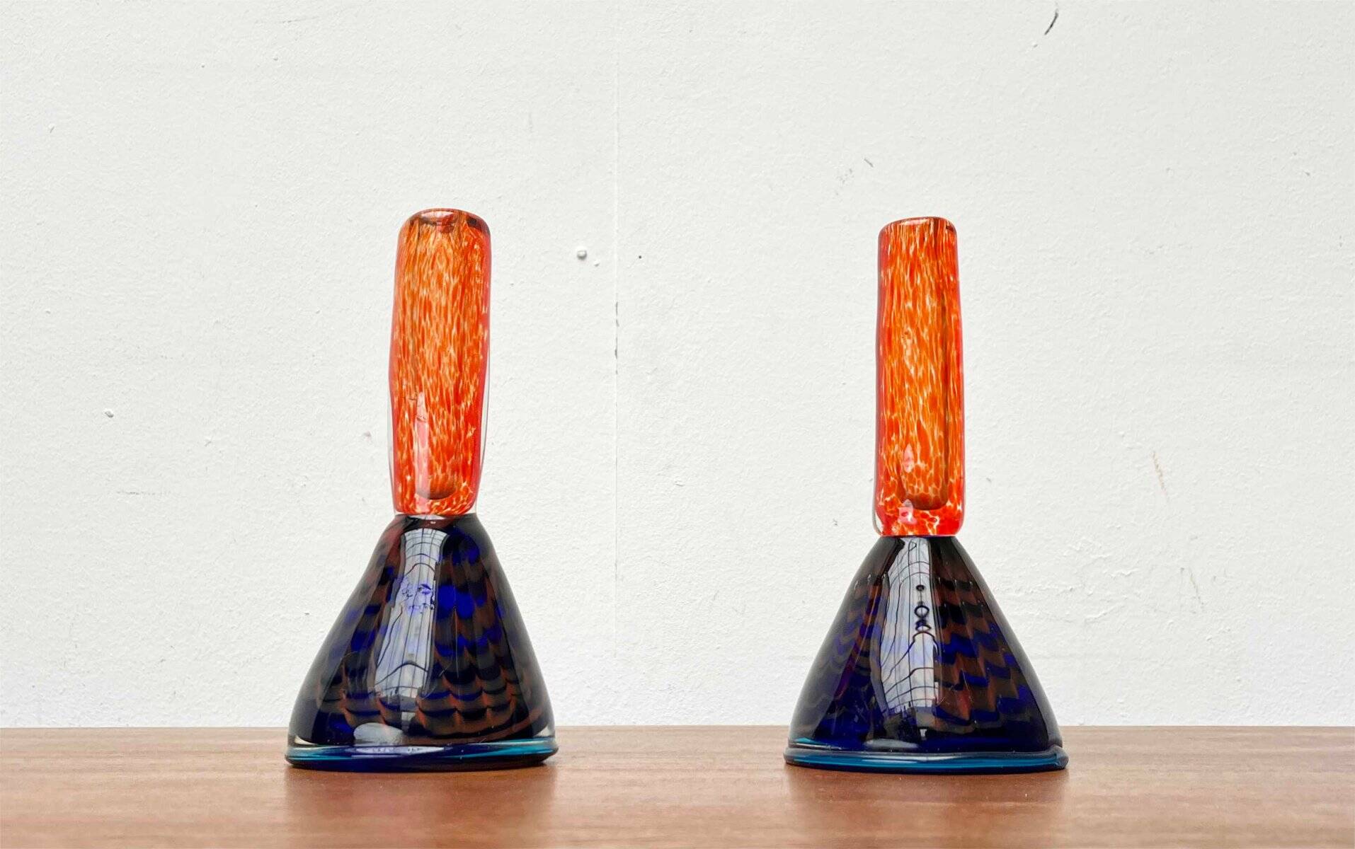Vintage art glass candle holders, set of 2