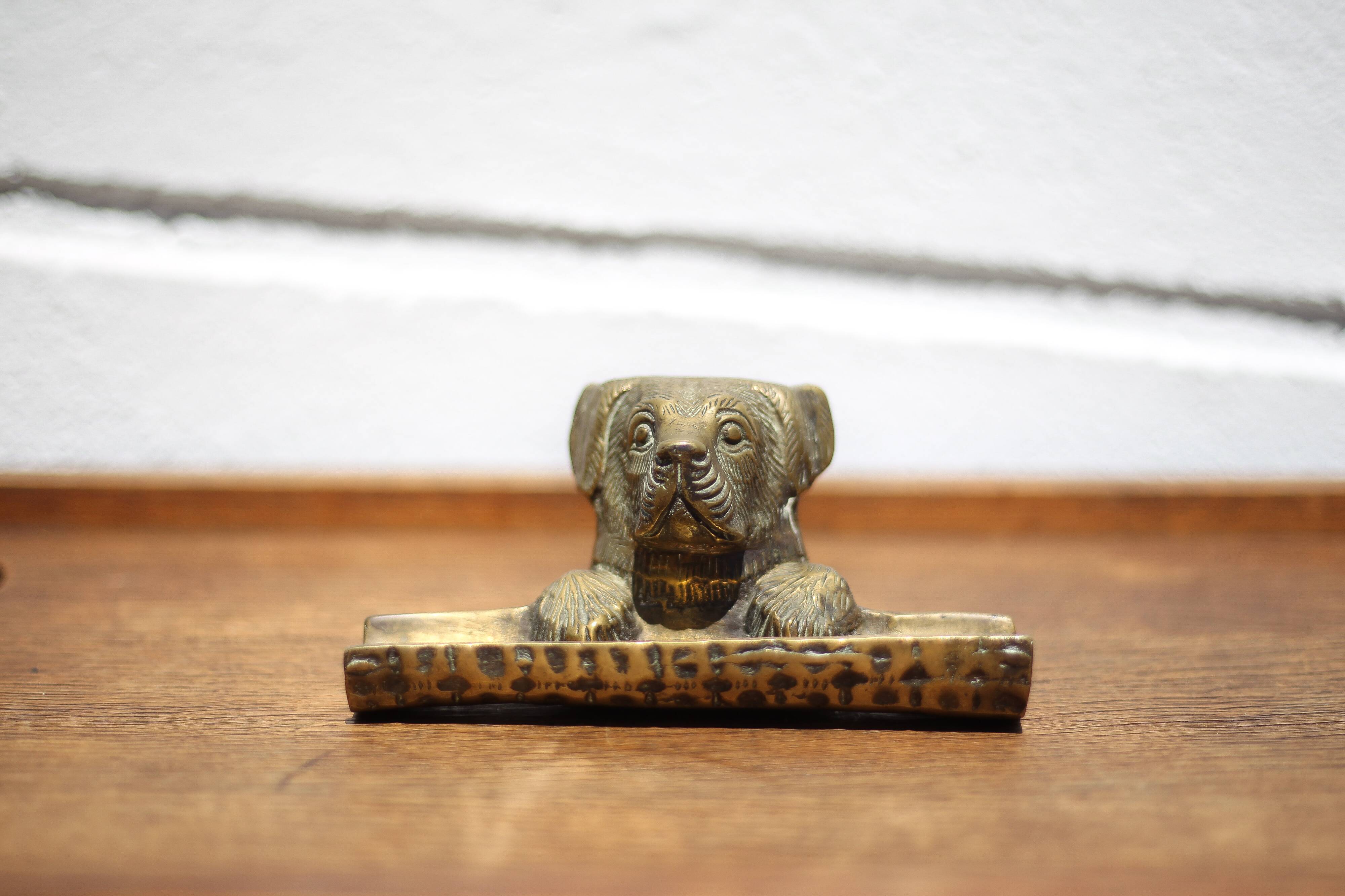 Vintage Dog Head Bronze Pen Holder