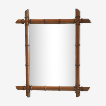 Bamboo-style wooden mirror 65x55cm
