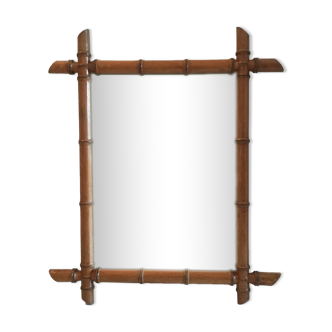Bamboo-style wooden mirror 65x55cm