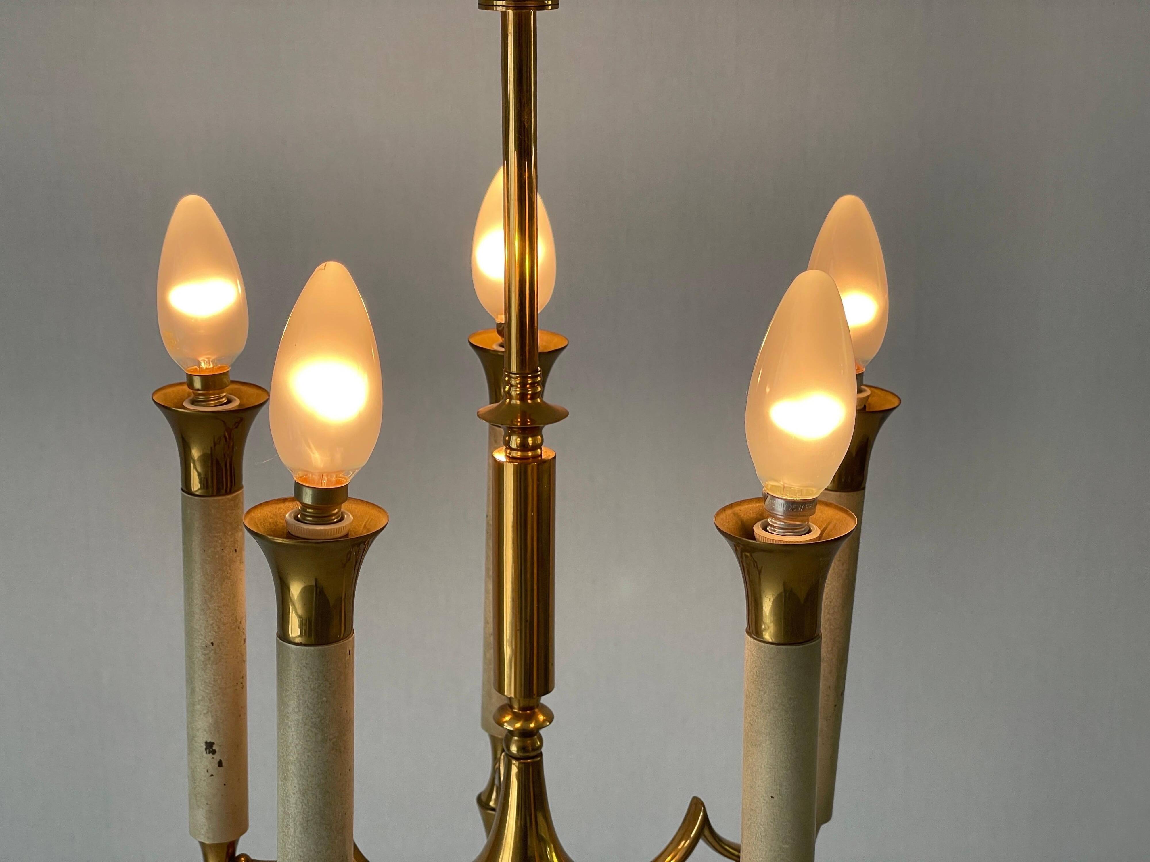 Brass chandelier with 5 light arms, Italy, 1960s