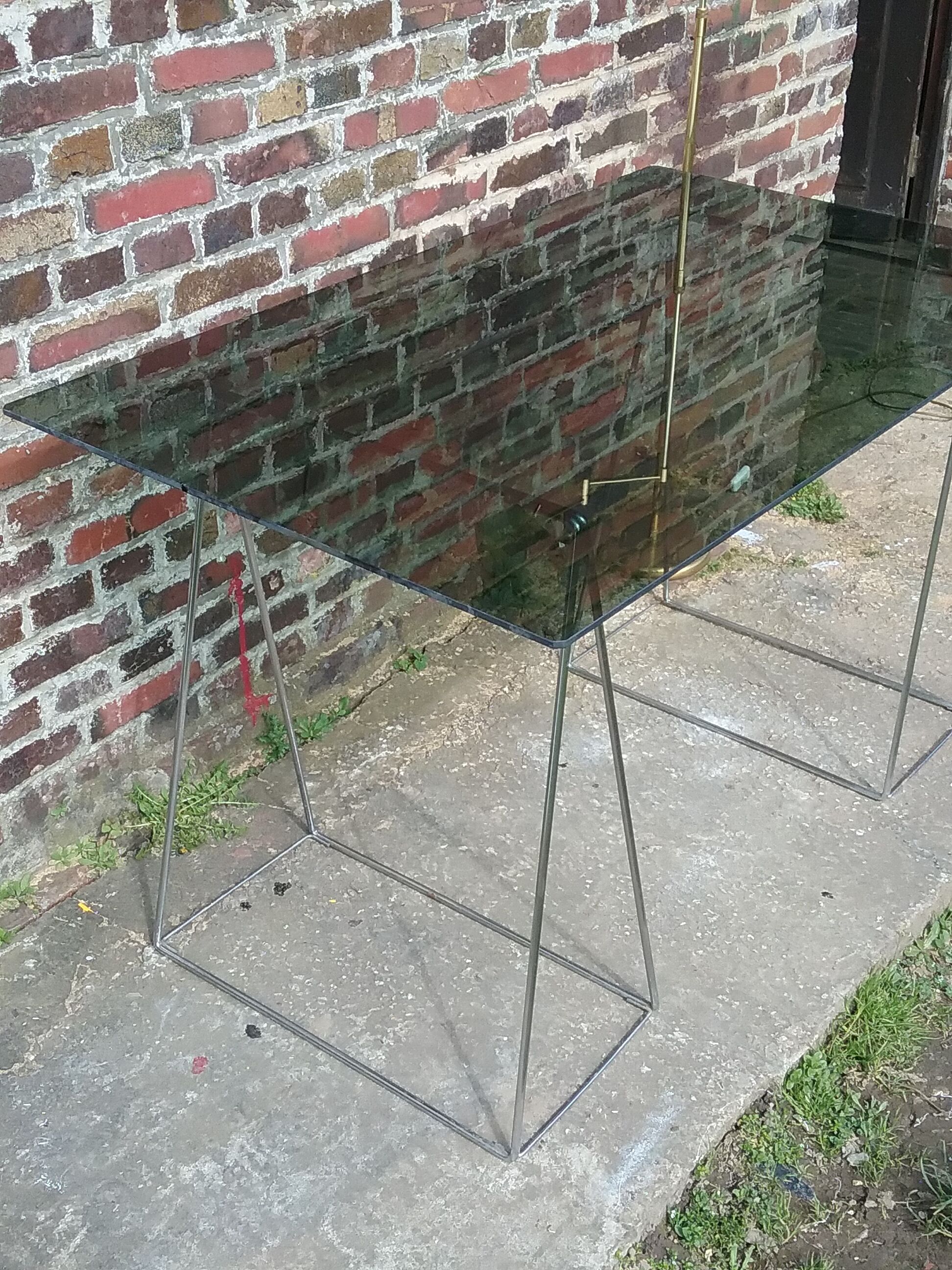 Steel wire desk and smoked glass tray