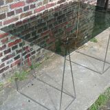 Steel wire desk and smoked glass tray