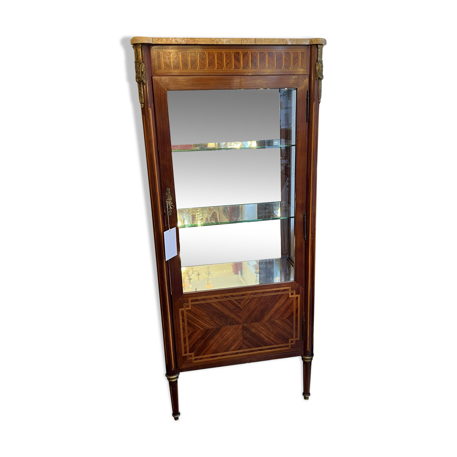 Louis XVI style display case in veneer marquetry, late 19th century