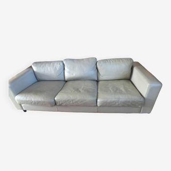 thick gray leather 3-seater feather sofa