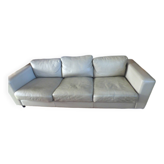 thick gray leather 3-seater feather sofa