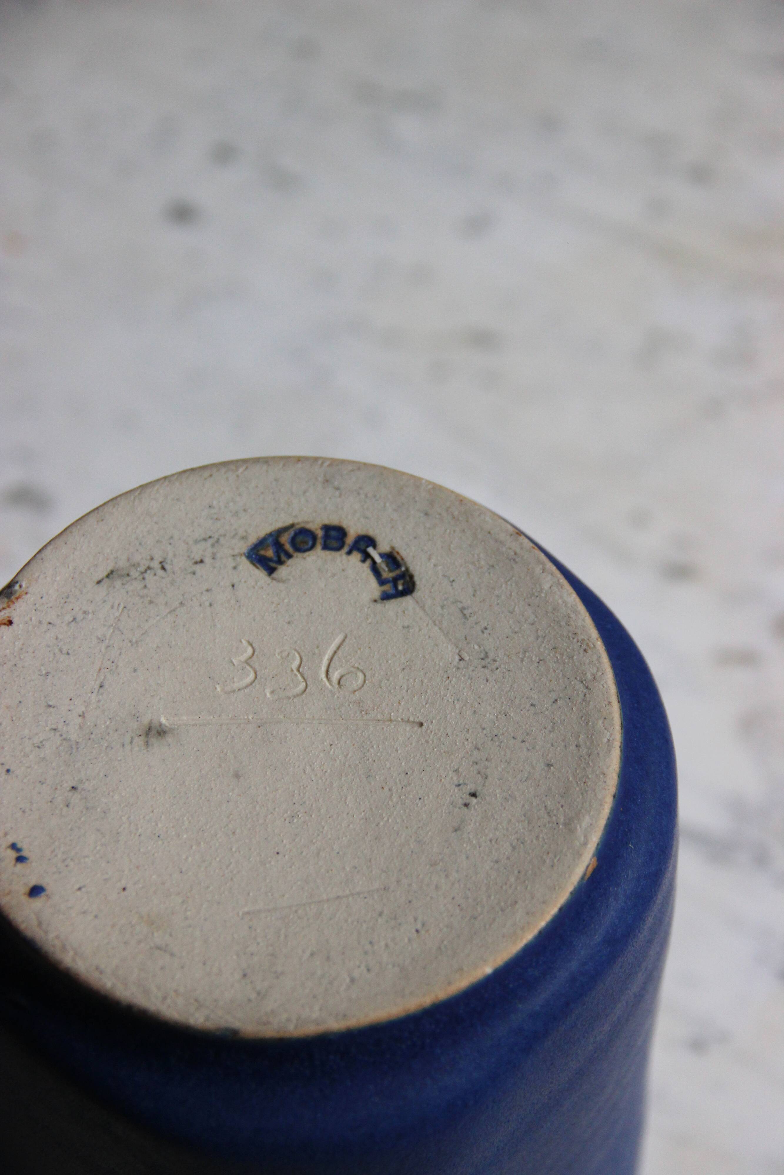 Terracota blue Mobach ceramic vase, Netherlands 1950