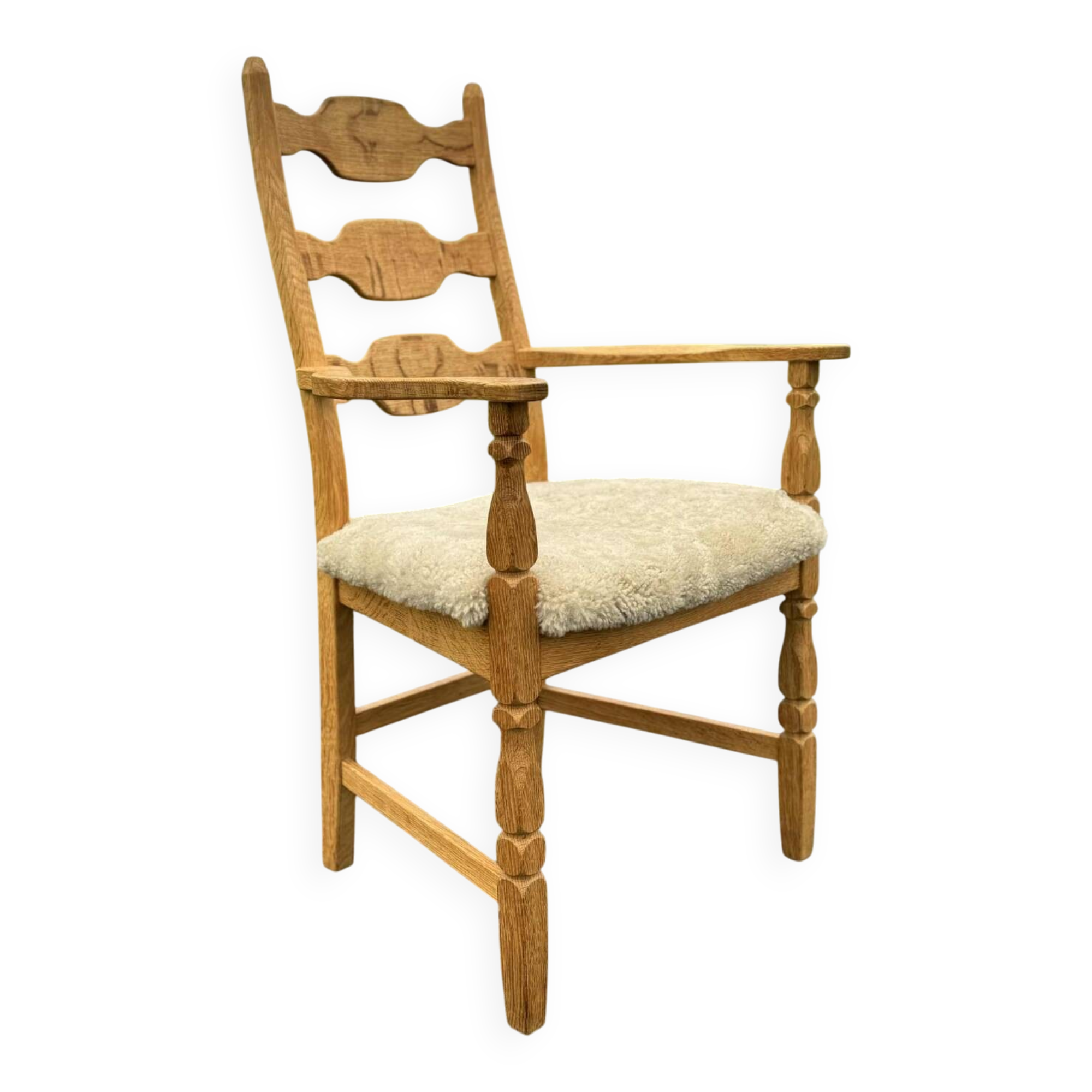 Chaise à dossier haut Henning Kjaernulf avec laine d'agneau neuve