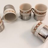 5 tasses à café support en métal à décor de frise géométrique - Excelsior Porcelaine 696