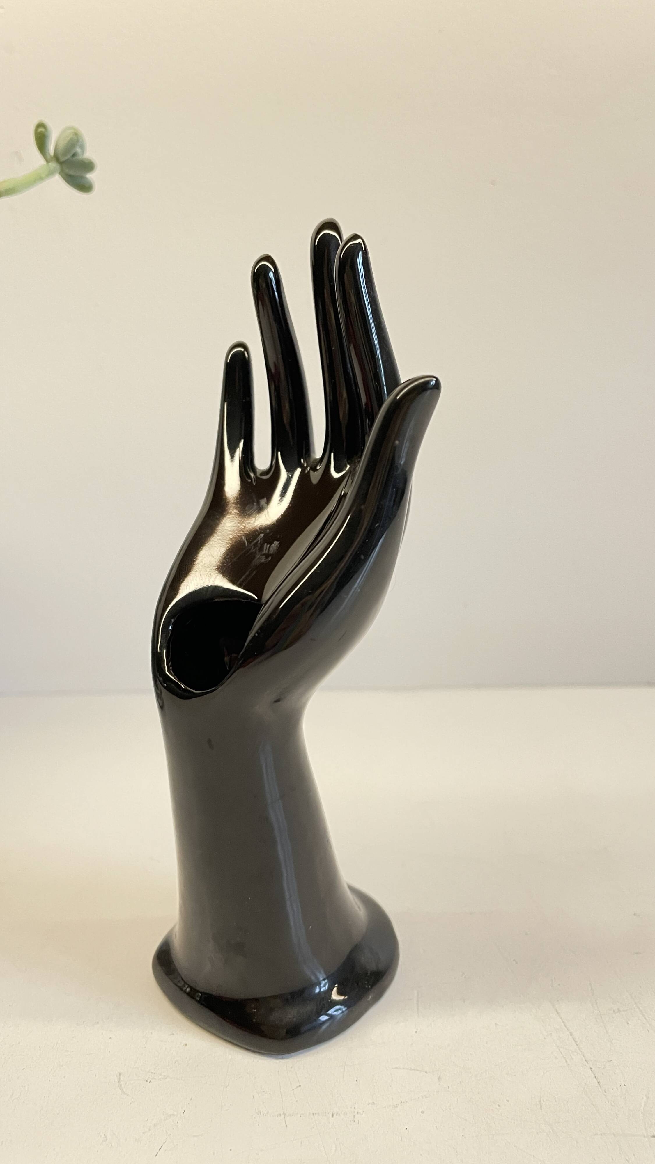 Handmade vintage black ceramic ring sizer vase