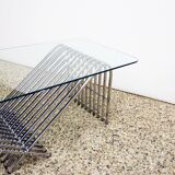 Coffee table in chromed metal and crystal, 1970s