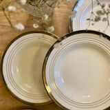 Set of 6 vintage semi-porcelain soup plates, Chinon de Céranord green and gold frieze