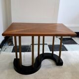 Table basse chêne et laiton vers 1960