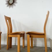 4 old French design solid elm chairs from the 70s vintage