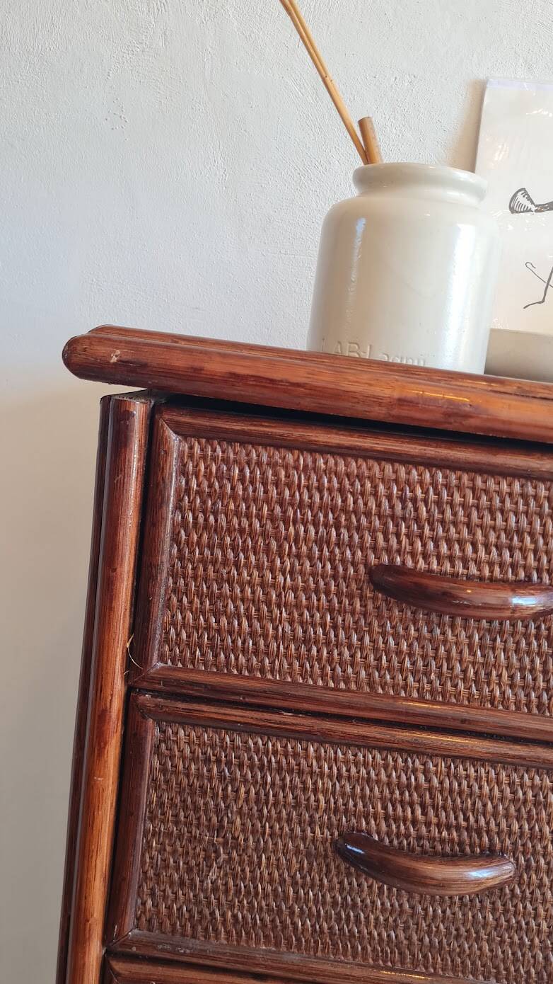 Commode en rotin vintage circa années 70