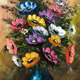 Oil on canvas, still life with anemones