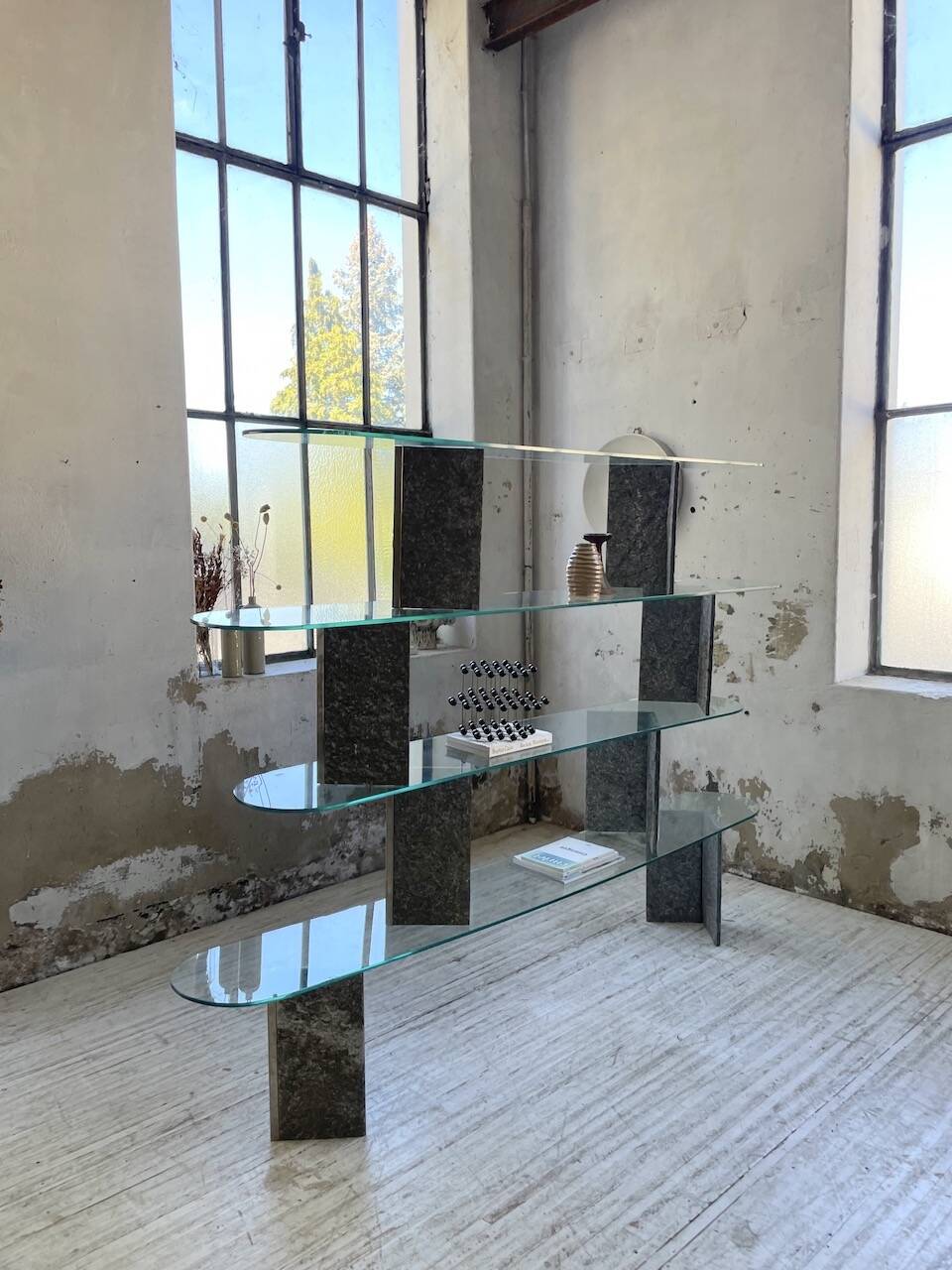 Roche Bobois stone and glass sculpture shelf 1970s