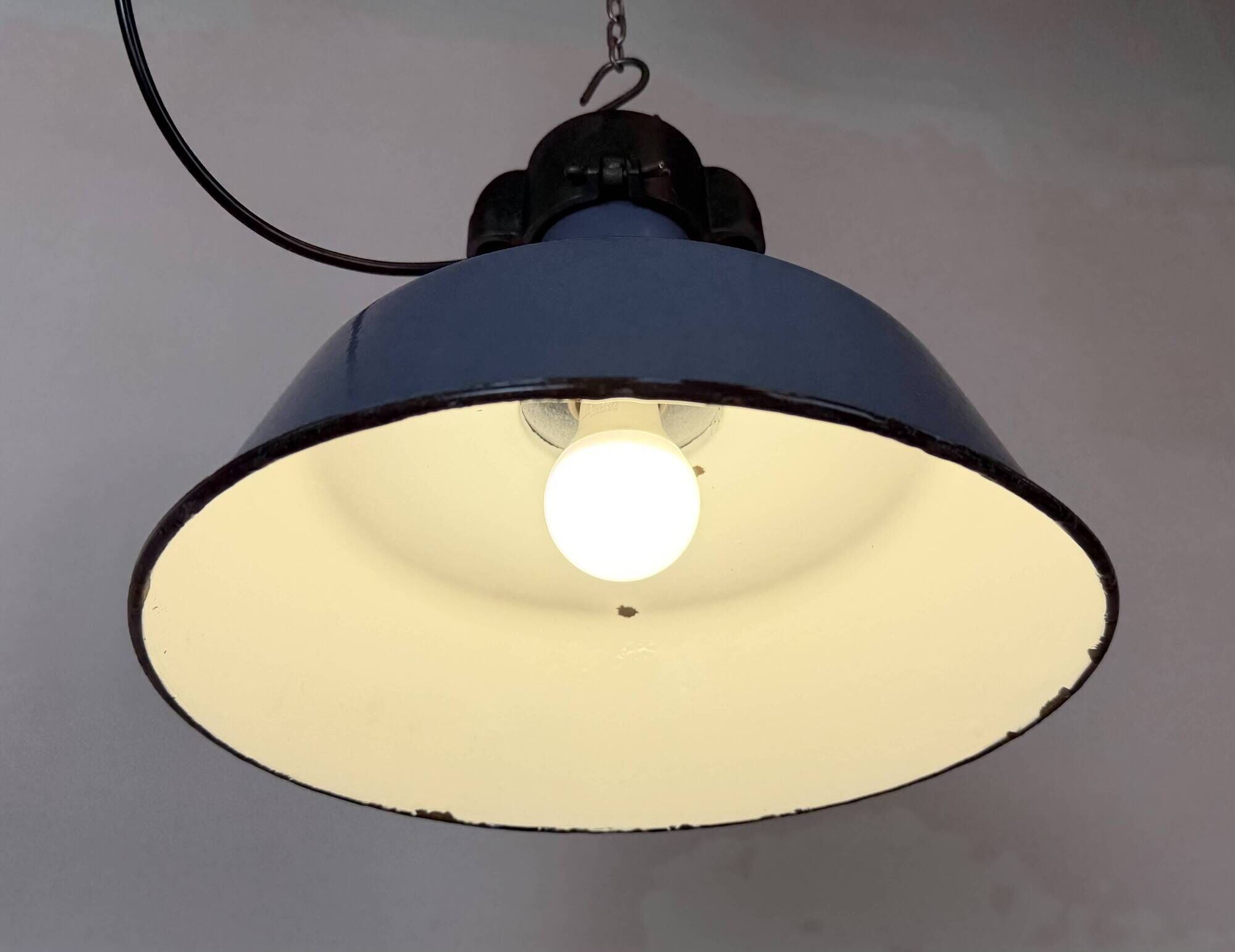 Industrial Blue Enamel Factory Lamp with Cast Iron Top, 1960s