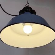 Industrial Blue Enamel Factory Lamp with Cast Iron Top, 1960s