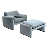 Maralunga Vico Magistretti easy chair and ottoman by Cassina, 1990s