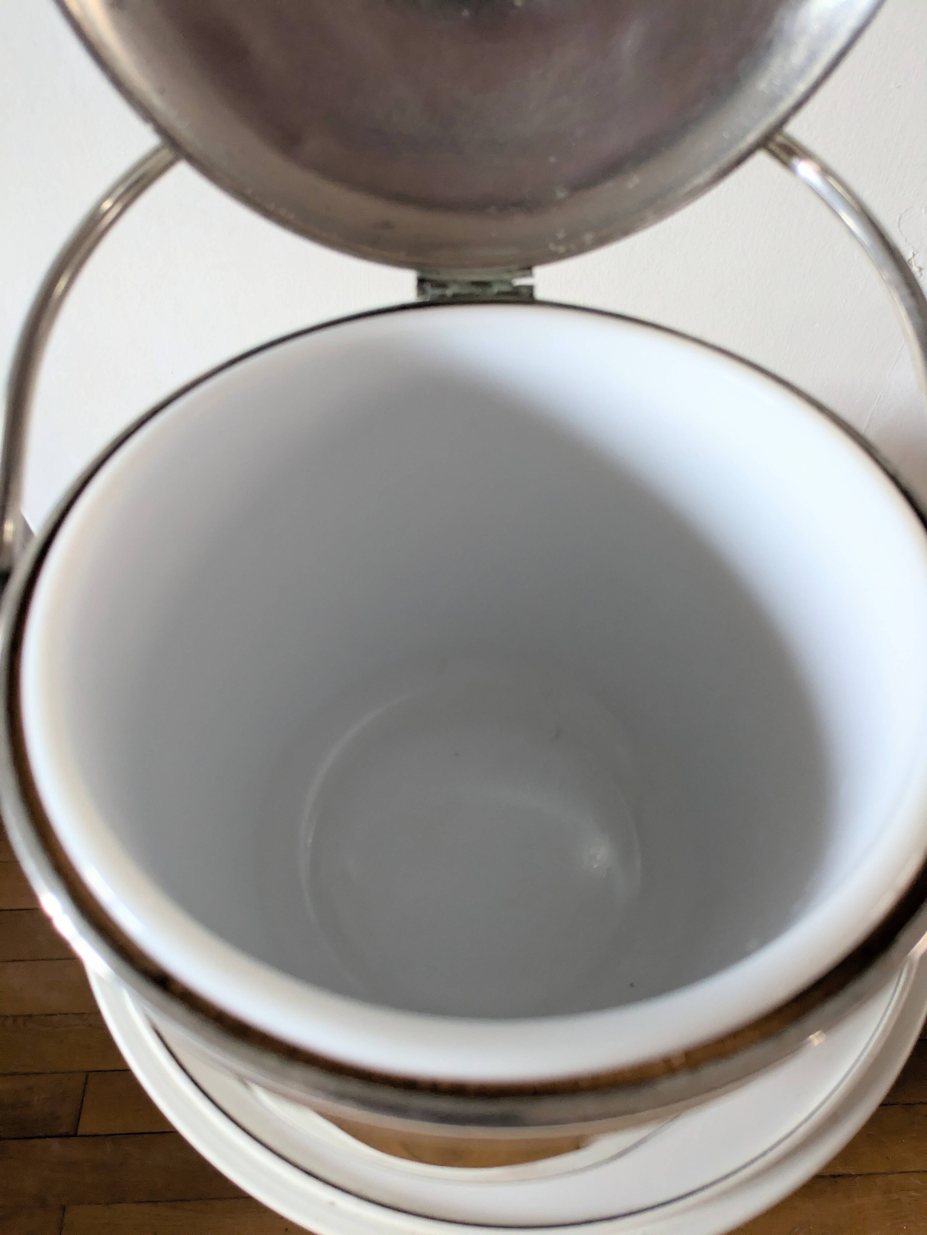 Sheffield Silver Ice Bucket in silver metal with hinged lid