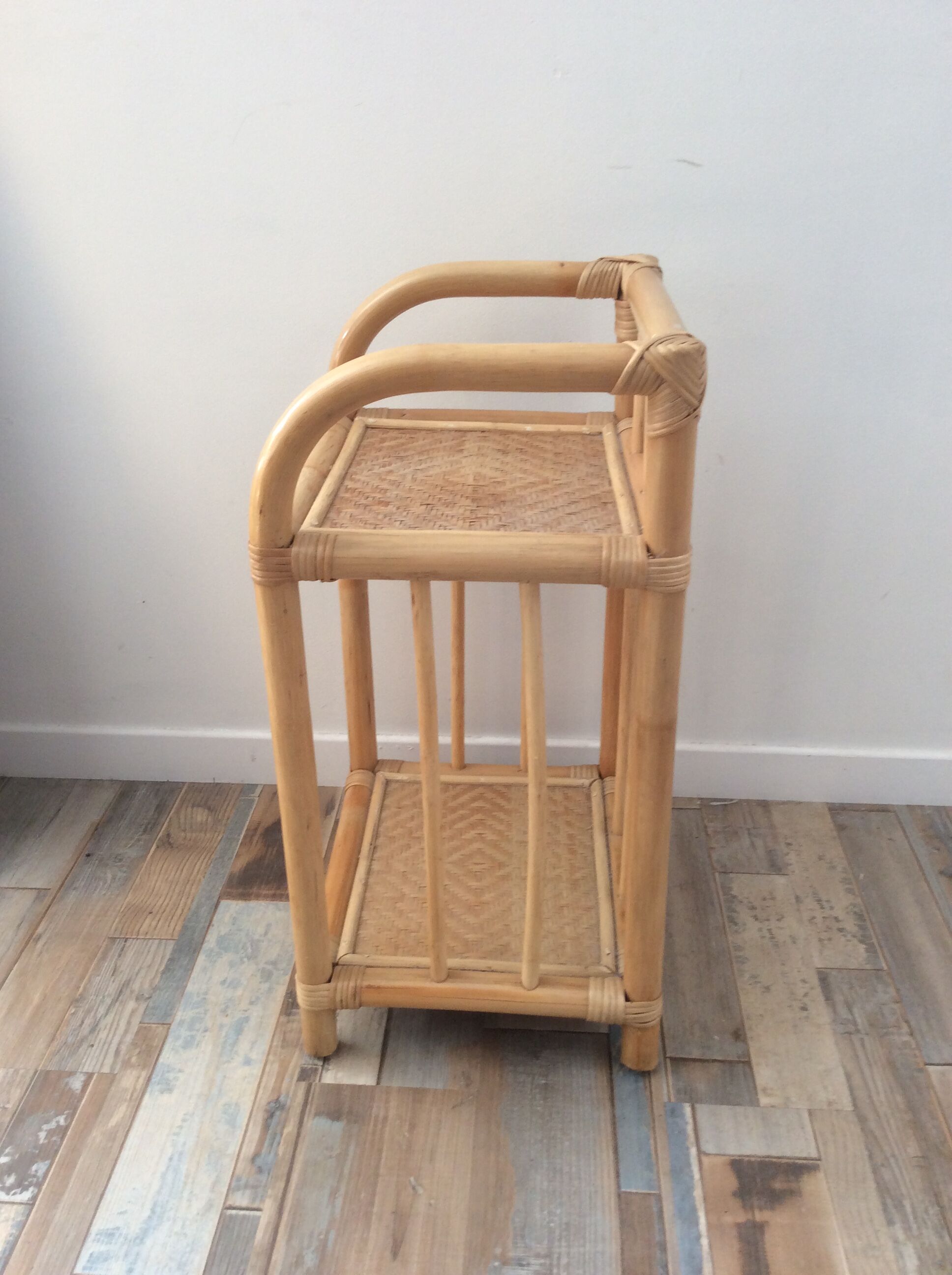 70s bamboo rattan side table