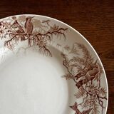Antique KG Luneville round serving dish, sepia hummingbird